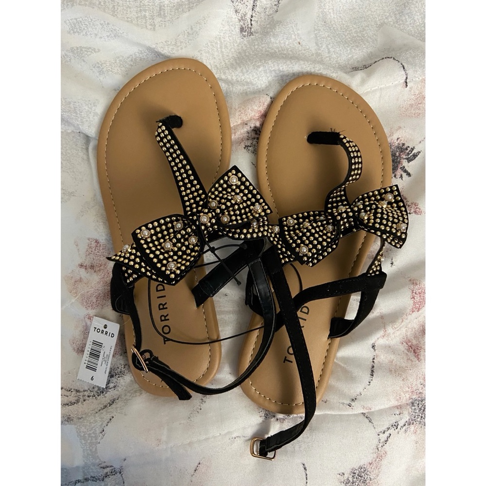 Torrid Black Studded Bow Sandals - Size 6W